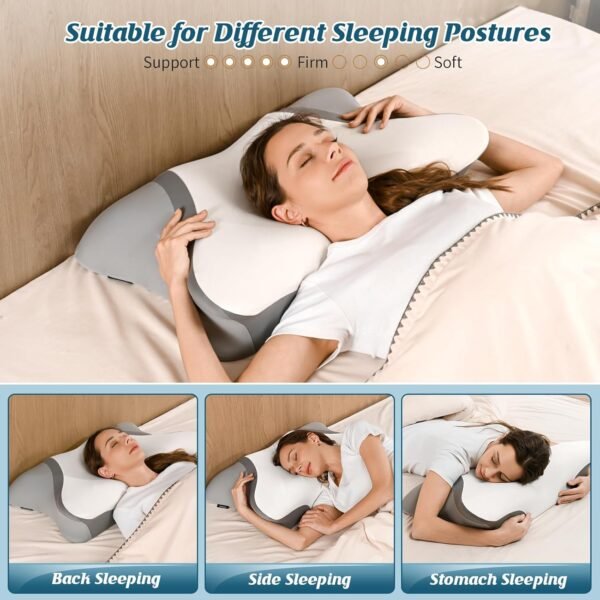 Cervical Neck Pillow for Pain Relief - Ergonomic Side Sleeper Pillow for Sleeping, Contour Orthopedic Bed Pillow for Neck Support, Cooling Memory Foam Pillows for Back Stomach Sleepers with Pillowcase - Image 7
