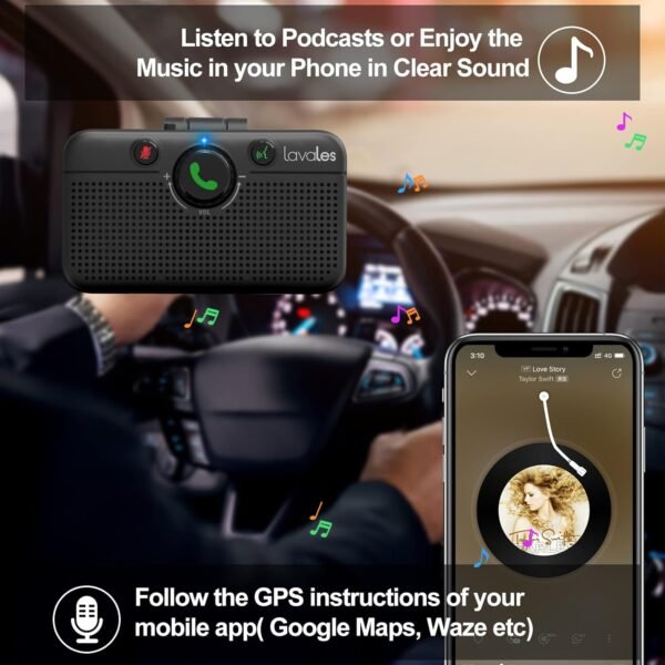 Bluetooth 5.3 Car Speaker, Handsfree Cell Phone Automobile Speakerphones, Support Siri Google Voice Assistant/Motion AUTO ON, Bluetooth Visor Speakerphone Wireless Car kit - Image 4