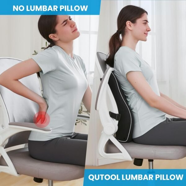 QUTOOL Lumbar Support Pillow for Office Chair,Office Home Essentials,Back Support Pillow for Car, Chair Cushions,Back Pain Relief Improve Posture,Mesh Cover Double Adjustable Straps - Image 3