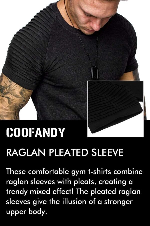 COOFANDY Men's Muscle T-Shirt Pleated Raglan Sleeve Bodybuilding Gym Tee Short Sleeve Fashion Workout Shirts Hipster Shirt - Image 5