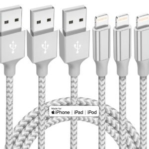 iPhone Charger 3 Pack 10 ft Apple MFi Certified Lightning Nylon Braided Cable Fast Charging Cord Compatible with iPhone 13 12 11 Pro Max XR XS X 8 7 6 Plus SE iPad and More