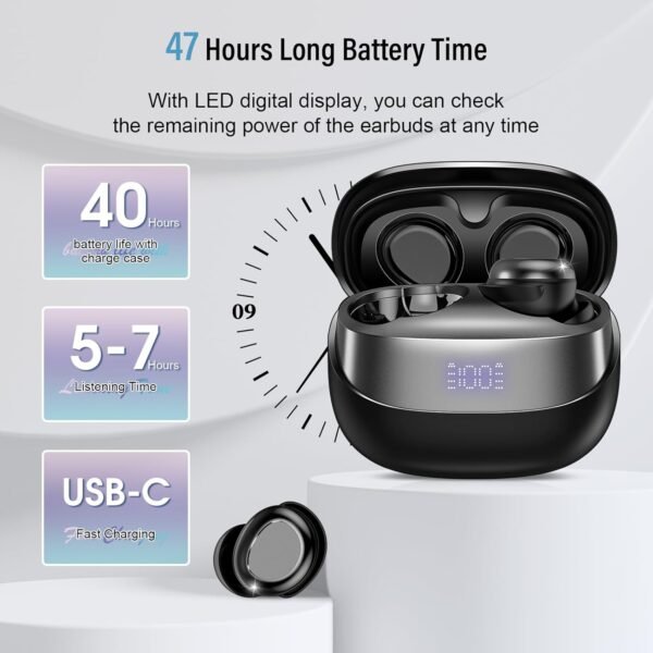 Sleep Earbuds Bluetooth 5.4 in Ear Light-Weight Headphones, Mini Sleep Headphones Small Design for Side Sleepers, 47H Playtime with Charging Case, Clear Calls Earphones, Mysterious Black - Image 5