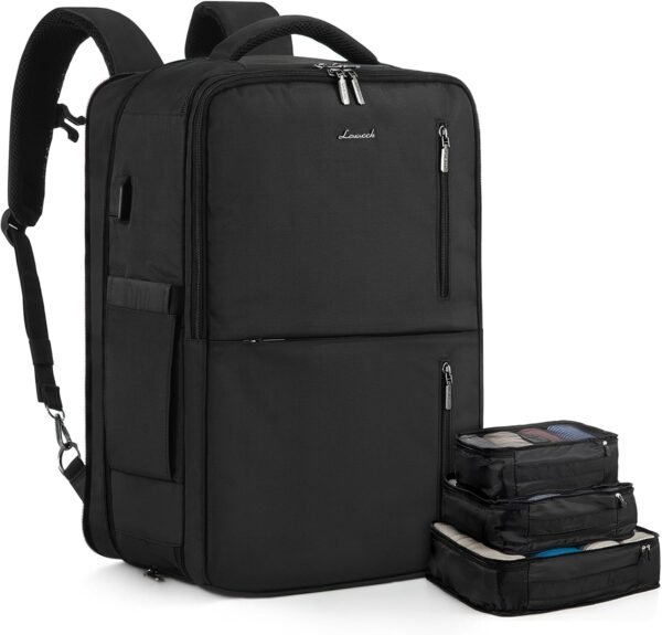 LOVEVOOK 40L Travel Backpack With 3 Packing Cubes Expandable Large Laptop Backpack Women Waterproof Backpack Waterproof Daypack Travel Bag TSA Fit 17inch Laptop Luggage With USB Charging Port