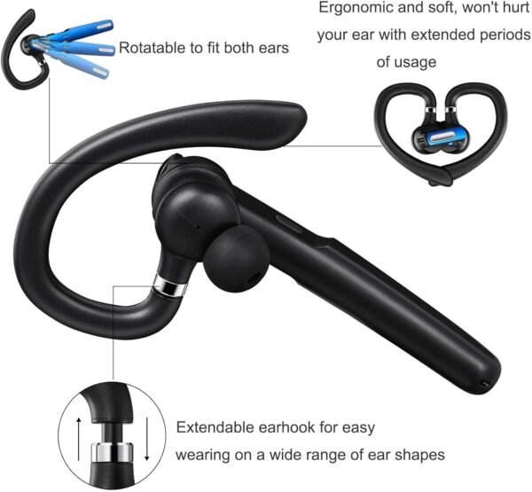COMEXION Bluetooth Headset, Wireless Bluetooth Earpiece V5.0 Hands-Free Earphones with Stereo Noise Canceling Mic, Compatible iPhone Android Cell Phones Driving/Business/Office - Image 5