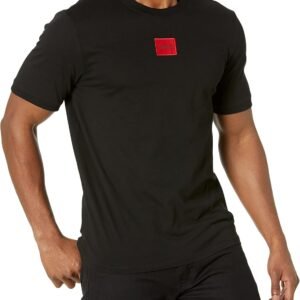 HUGO Men's Ribbed Crew Neck Regular Fit Center Logo T-Shirt