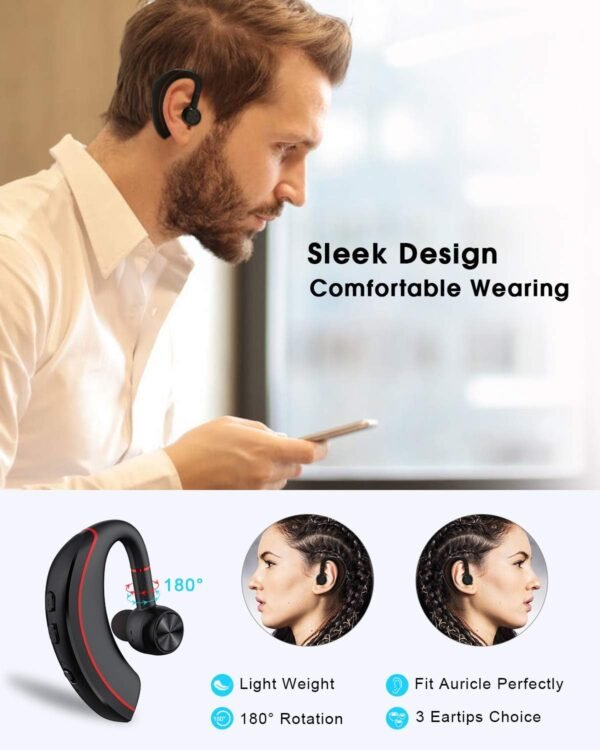NANAMI Bluetooth Headset, Bluetooth Earpiece V5.0, 320Hrs Ultralight Headphones with Rotatable Mic, Hands-Free Earphones, Noise Cancelling, in-Ear Earbuds for iPhone Android Cell Phone/Laptop/Trucker - Image 3