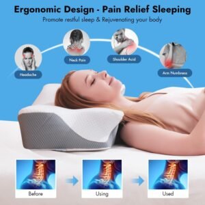 Anvo Cervical Pillow for Neck Pain Relief, Memory Foam Pillows for Neck and Shoulder Pain, Orthopedic Ergonomic Design for Sleeping, Suitable for Side Back and Stomach Sleeper, Grey Firm