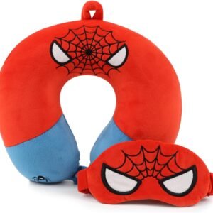 Superhero Travel Pillow for Kids & Adults with Sleep Eye Mask, Memory Foam U-Shaped Neck Pillow with Washable Cover, Soft Head Support Travel Accessories for Airplane Car Train Bus Recline, Red