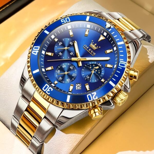 OLEVS Mens Watches Big Face Stainless Steel Waterproof Date Analog Quartz Watches Fashion BusinessWrist Watches for Men… - Image 2