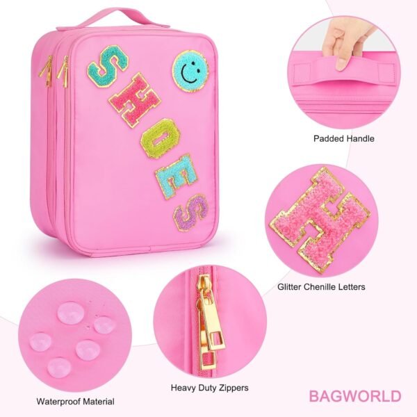 Travel Shoe Bag Water Resistant Cute Shoe Pouch Holds 3 Pair of Shoes Organizer with Sewn Letter Patches - Image 7