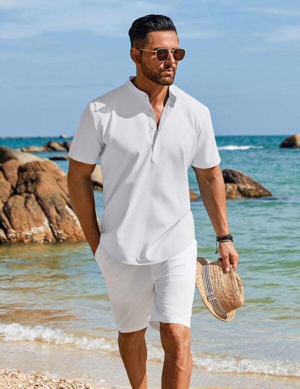 COOFANDY Men's Henley Shirt Short Sleeve Casual T-Shirt Summer Beach Hippie Henley Tee Shirt - Image 3