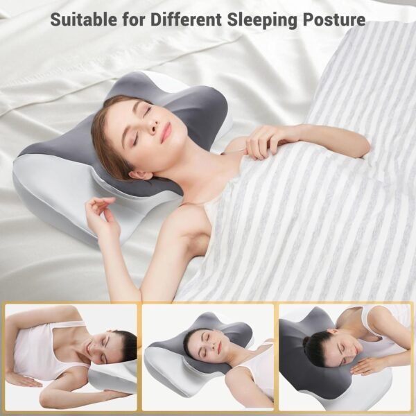 puredown Cervical Neck Pillow for Sleeping, Ergonomic Memory Foam Orthopedic Neck Pillow for Pain Relief, Contoured Support for Back, Side and Stomach Sleepers. - Image 4