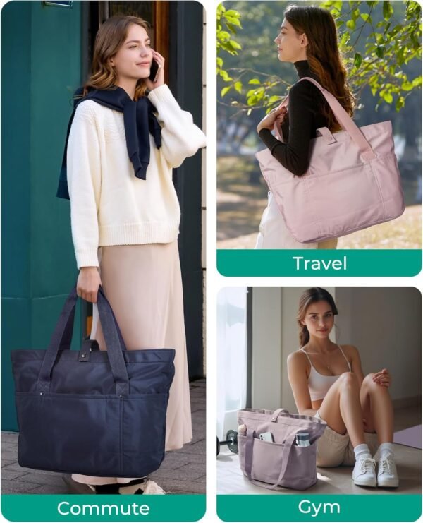 BAGSMART Tote Bag for Women, Foldable Tote Bag With Zipper Travel Large Shoulder Bag Handbag for Work-16.5''l X 6''wx 14''h - Image 7