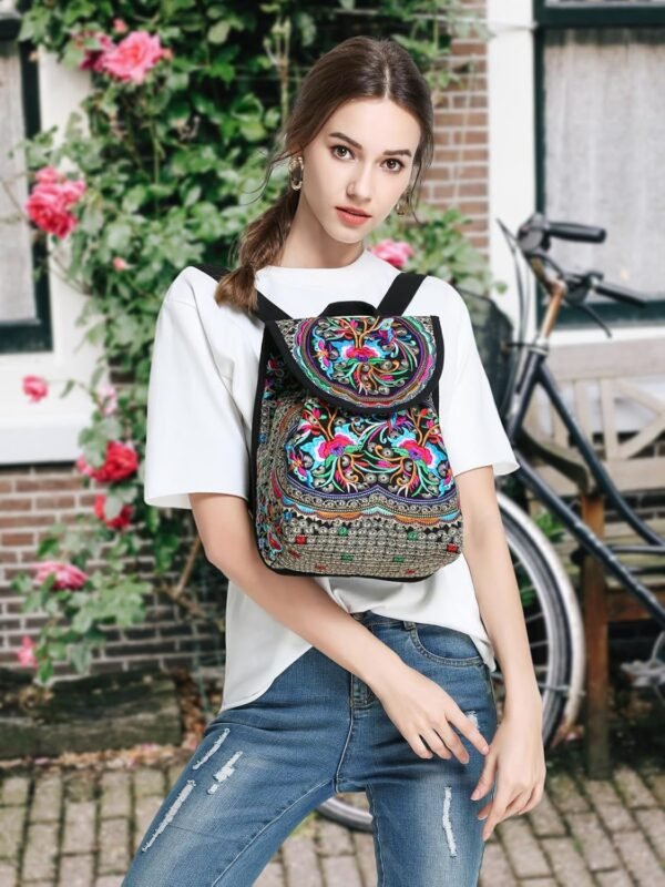 Goodhan Vintage Embroidered Women Backpack Ethnic Travel Handbag Shoulder Bag,12x10x5 inch,Pink - Image 6