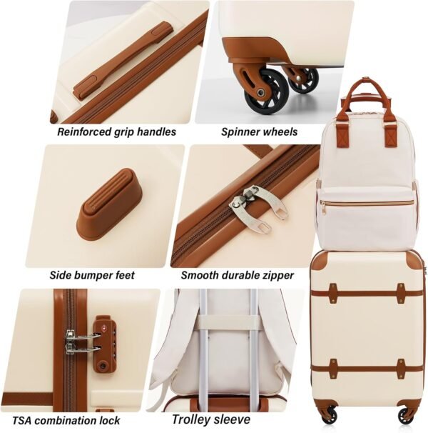 Coolife Luggage Set 3 Piece Suitcase Set Carry On Luggage Hardside Luggage TSA Lock Spinner Wheels Telescopic Handle (White, 3 piece set (BP/TB/20)) - Image 3