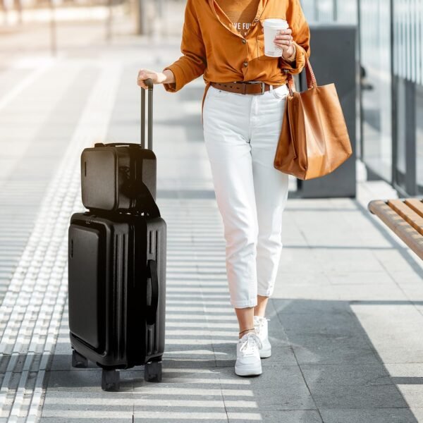 22 Inch Carry On Luggage 22x14x9 Airline Approved, Carry On Suitcase with Wheels, Hard-shell Carry-on Luggage, Durable Luggage Carry On, Jet Black Small Suitcase with Cosmetic Carry On Bag - Image 8