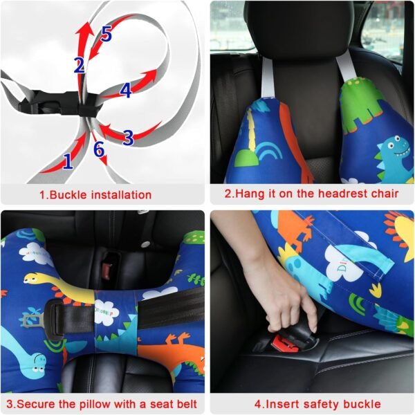 Car Pillow for Kids,H-Shape Travel Pillow for Child Sleeping Neck Shoulder Support Car Seat Pillow A Sleeping Artifact Suitable for Road Trips of Adults and Children Travel Pillow for Kids (Blue) - Image 3
