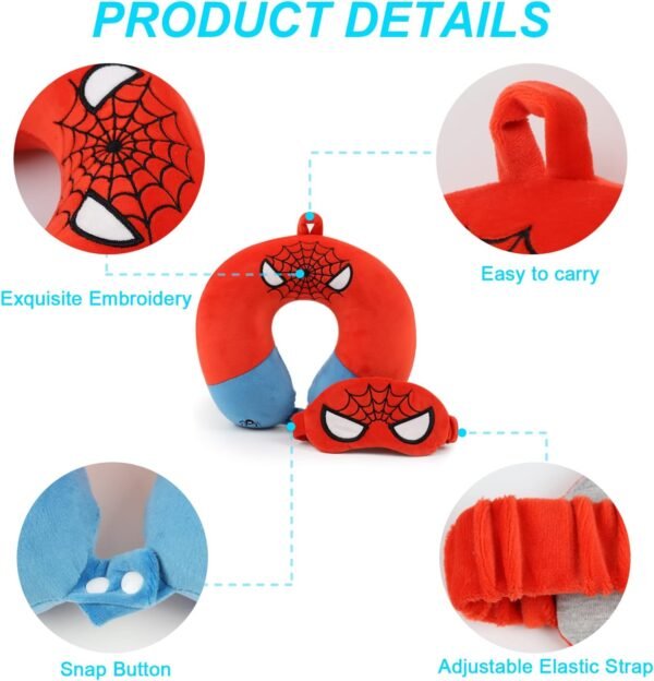 Superhero Travel Pillow for Kids & Adults with Sleep Eye Mask, Memory Foam U-Shaped Neck Pillow with Washable Cover, Soft Head Support Travel Accessories for Airplane Car Train Bus Recline, Red - Image 4