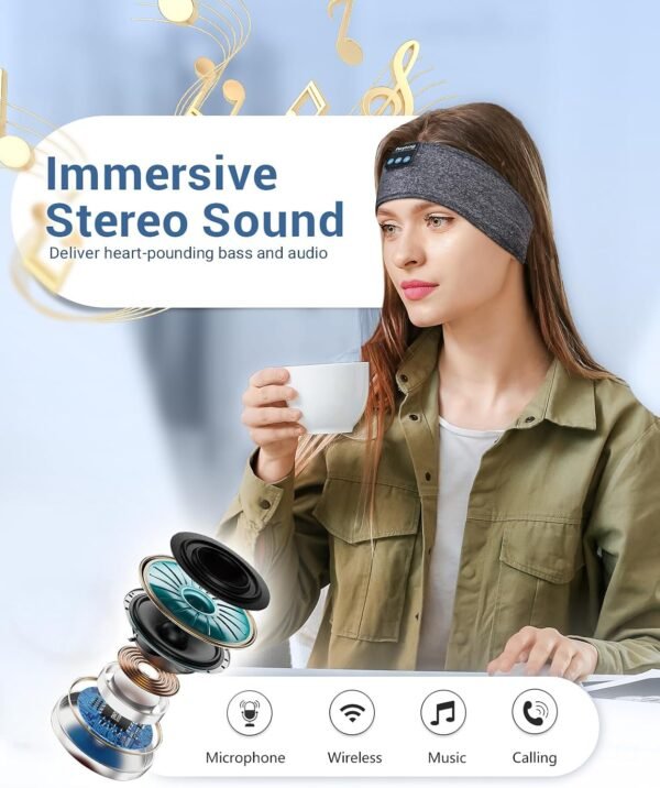 Perytong Sleep Headphones, Bluetooth Headphones for Sleeping - Grey Hairband for Side Sleepers, Wireless Sleeping Headphones Headband for Insomnia Nuit Travel, Gifts for Women Men Mom Dad Kids - Image 6