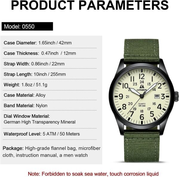 LN LENQIN Mens Watches Unisex Military Sport Nylon Strap Stylish Luminous Fashion Analog Quartz Watch for Men Waterproof Army Tactical Casual Wristwatch - Image 8