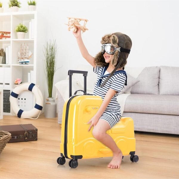 22 inch Kids Ride On Luggage with Safety Belt,Travel Luggage for Child with Combination Lock,Tollder Luggage with Spinner wheels and Cover (Yellow) - Image 8