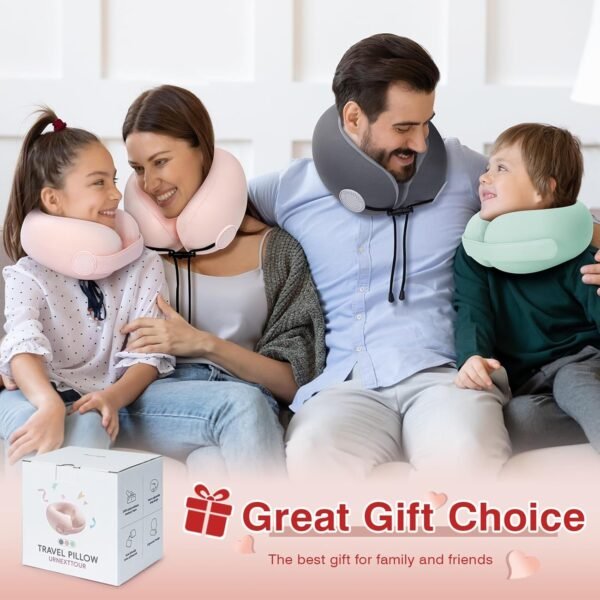 Car Pillow for Big Kids Travel Neck Pillows, Memory Foam Neck Support Travelling Pillow with Washable Cotton Pillowcases and Storage Bag, for Airplane, Train, Flight and Home Use Pink - Image 6
