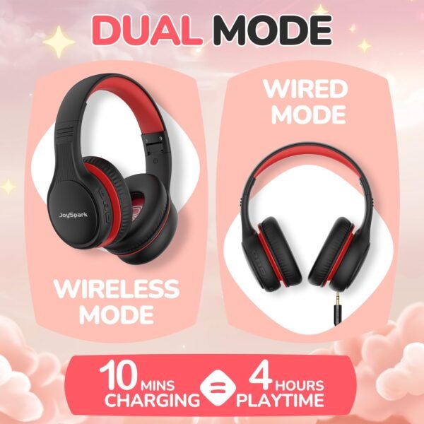 Kids Bluetooth Headphones, 60 Hours Playtime, Bluetooth 5.4 Kids Headphones Wireless, Type-C Fast Charging, 85/94dB Volume Limited, Foldable Toddler Wireless Headsets with Mic-Black Red - Image 6