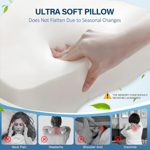 Ultra Pain Relief Sleeping Cervical Neck Pillow, Cooling Memory Foam Pillows for Neck Support, Ergonomic Contour Zoned Fits Side Back Stomach Sleeper (Gray) - Image 3
