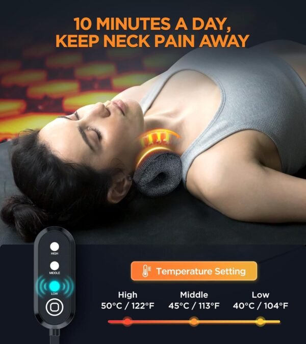 3s Heated Neck Stretcher for Neck Pain Relief, Graphene Heating Pad, Odorless Neck Cloud Cervical Traction Device Chiropractic Pillow for Neck and Shoulder, Gifts for Men, Women, Mom, Dad (Black) - Image 2