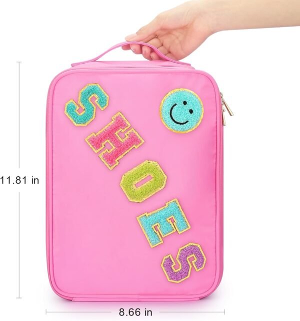 Travel Shoe Bag Water Resistant Cute Shoe Pouch Holds 3 Pair of Shoes Organizer with Sewn Letter Patches - Image 2