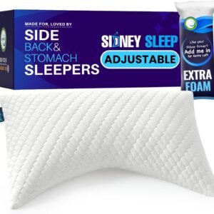 Sidney Sleep Pillow for Side and Back Sleepers - Comfort for Neck and Shoulder Pain - Adjustable and Customizable Shredded Memory Foam Filling - Queen Size - Additional Foam Fill Included (White)