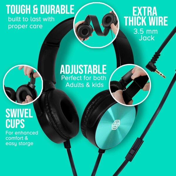 Premium Classroom Headphone with Microphone (5 Pack) - Kids Wired Earphones with Mic for School Students K-12 & Teachers, Soft Swivel On Ear Pads- Perfect for E-Learning, Meetings, Calls -(Colorful) - Image 4