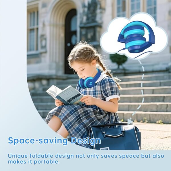 Kids Headphones for School, 2025 Upgrade USB C Kids Headphones, Wired Headphone for kids, 94dB Safe Volume Limited, Foldable Over-Ear Headphone for Boys, Girls /Cellphones /iPad /PC /Travel-Bule - Image 5