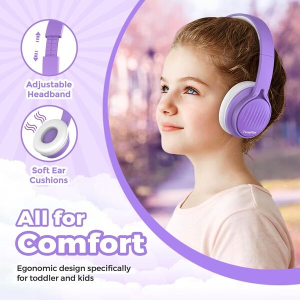 TuneFlux Upgraded Kids Headphones, Wired Toddler Headphones, 85dB Limited Volume On Ear Headphones, Portable Foldable Design, Stereo Sound Kids Headsets for School/Tablet/Travel-Purple - Image 4