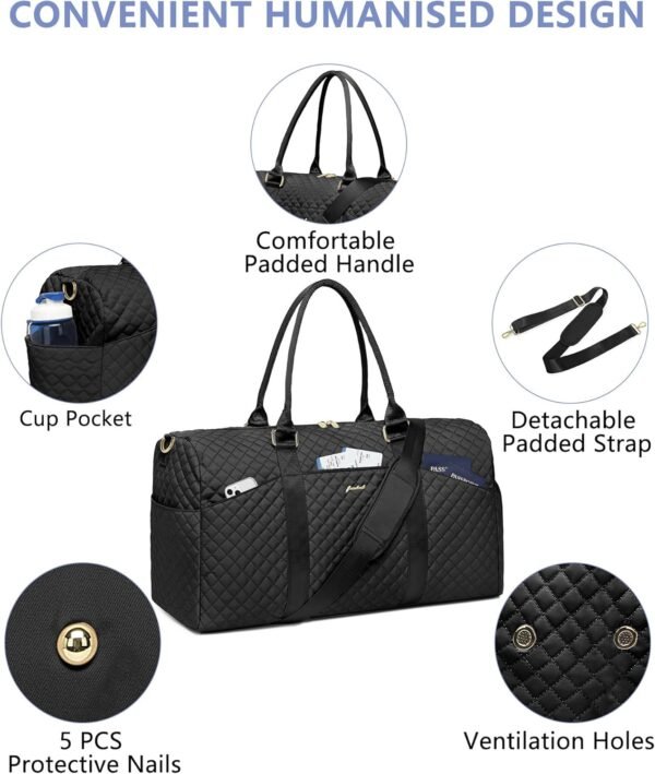 Women Weekender Travel Duffle Bag: Travel Duffel Overnight Bags with Shoe Compartment Large Carry on Tote Bag with Toiletry Bag Weekend Traveling Yoga Gym Hospital Bag for Women with Wet Pocket Black - Image 5