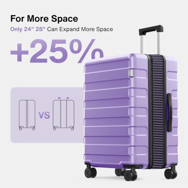 Luggage Sets 3 Piece (3-YEARS VIP SERVICE) Hardside Expandable Lightweight Premium Polycarbonate Simple Beautiful Travel Suitcase with Wheels x1 TSA Approved Lock for Women Men, Purple - Image 5