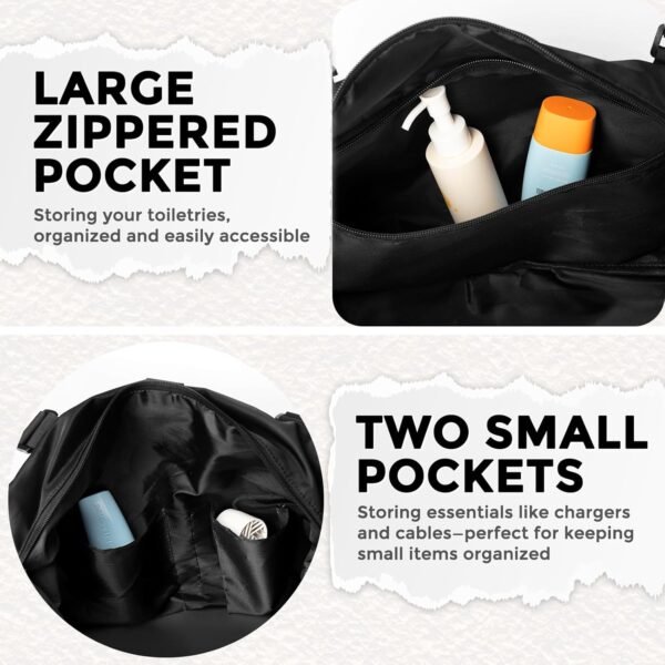 Travel Duffle Bag,Weekender Bags for Women,Gym Bag with Shoe Compartment,Overnight Carry On Bags for Airplanes,Shoulder Duffel Tote with Toiletry,Large Personal Item Travel Bag Black - Image 5