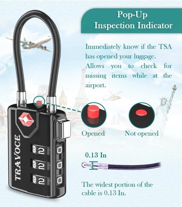 Search Alert TSA Approved Travel Combination Luggage Cable Locks for Suitcase, Gym Locker,Toolbox,Backpack 1,2,4,6 &10 pk - Image 6