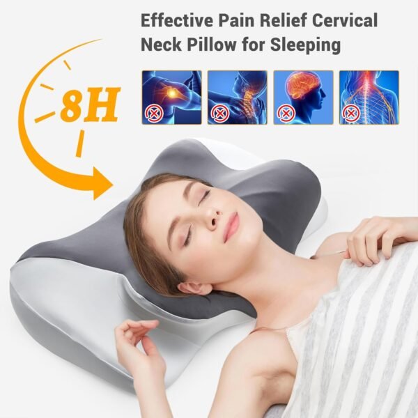 puredown Cervical Neck Pillow for Sleeping, Ergonomic Memory Foam Orthopedic Neck Pillow for Pain Relief, Contoured Support for Back, Side and Stomach Sleepers. - Image 6
