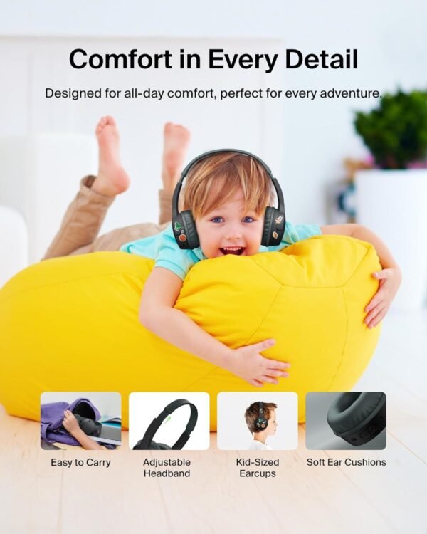 Belkin SoundForm Mini Kids Wireless Headphones w/Built-in Microphone, 30H of Playback Time, & Fun Stickers - Over-Ear Headsets for Online Learning, School, Travel, iPhone, iPad, Galaxy & More - Black - Image 6