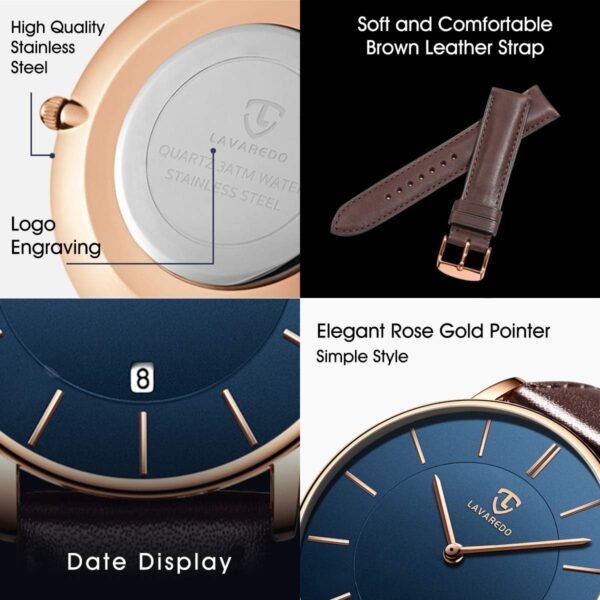 BEN NEVIS Watch, Mens Watch, Minimalist Fashion Simple Wrist Watch Analog Date with Leather Strap - Image 4