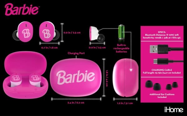 eKids Barbie Wireless Earbuds with Microphone, Bluetooth Earbuds with Charging Case for Ear Buds, Designed for School, Home, or Travel - Image 3