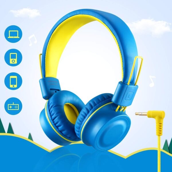 Kids Headphones-Noot Products K33 Foldable Stereo Tangle-Free 5ft Long cord 3.5mm Jack Plug in Wired On-Ear Headset for Children/Teens/Boys/Girls/ipad/School/Kindle/Travel/Plane/Tablet (Electric Blue) - Image 4