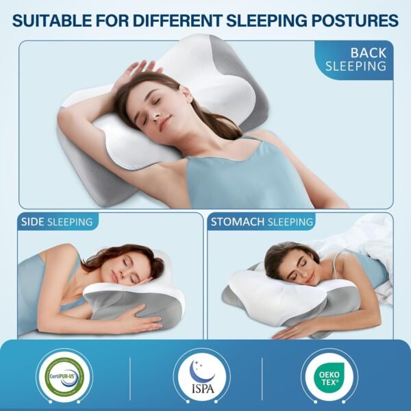 Ultra Pain Relief Sleeping Cervical Neck Pillow, Cooling Memory Foam Pillows for Neck Support, Ergonomic Contour Zoned Fits Side Back Stomach Sleeper (Gray) - Image 5