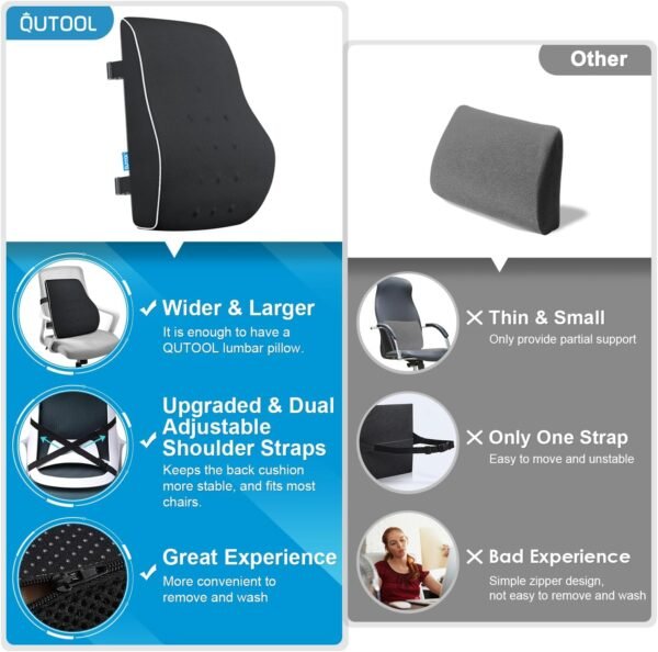 QUTOOL Lumbar Support Pillow for Office Chair,Office Home Essentials,Back Support Pillow for Car, Chair Cushions,Back Pain Relief Improve Posture,Mesh Cover Double Adjustable Straps - Image 4