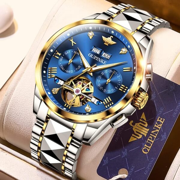OUPINKE Men's Watch Automatic 44mm Big Dial Tungsten Steel Strap Date Waterproof Luxury Sapphire Crystal - Image 4