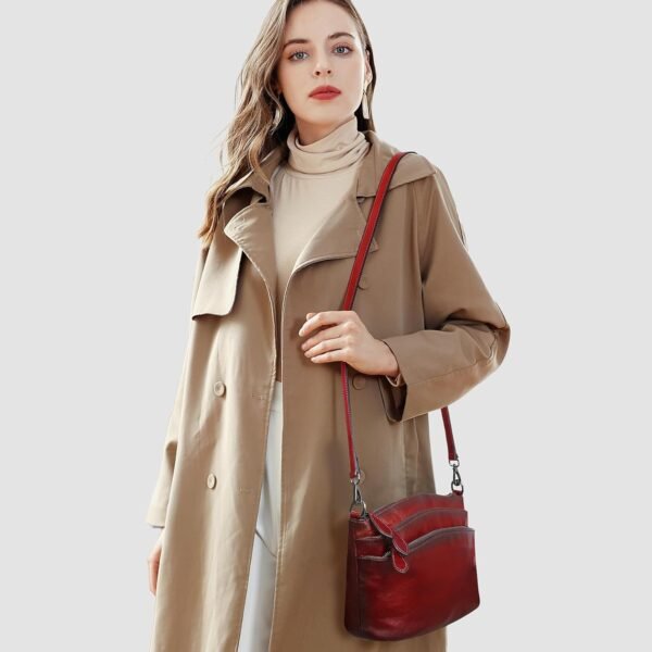 HESHE Crossbody Bags for Women Genuine Leather Purses with Multi-Pockets Vintage Ladies Small Shoulder Satchel Bag - Image 2