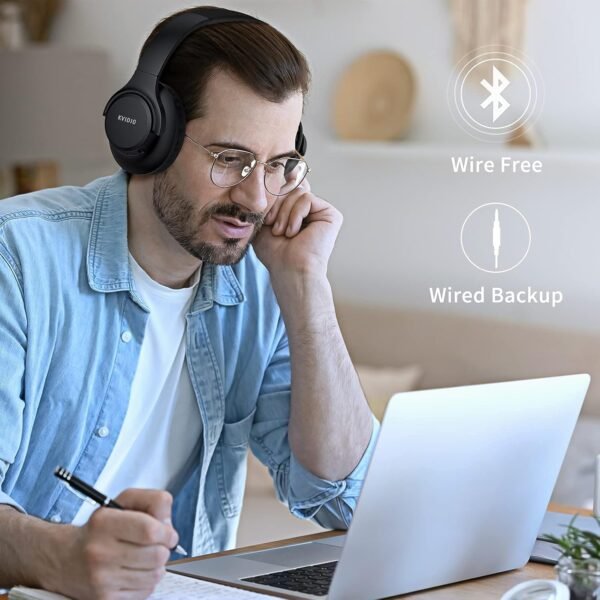 KVIDIO Bluetooth Headphones Over Ear, 65 Hours Playtime Wireless Headphones with Microphone, Foldable Lightweight Headset with Deep Bass, HiFi Stereo Sound for Travel Work Cellphone - Image 4