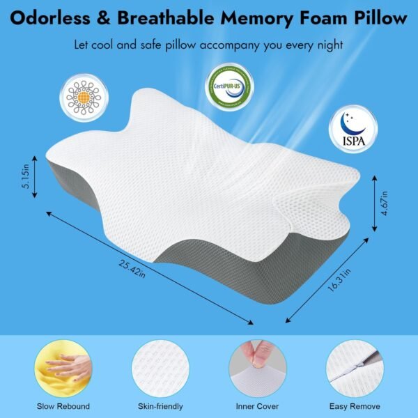 Anvo Cervical Pillow for Neck Pain Relief, Memory Foam Pillows for Neck and Shoulder Pain, Orthopedic Ergonomic Design for Sleeping, Suitable for Side Back and Stomach Sleeper, Grey Firm - Image 5