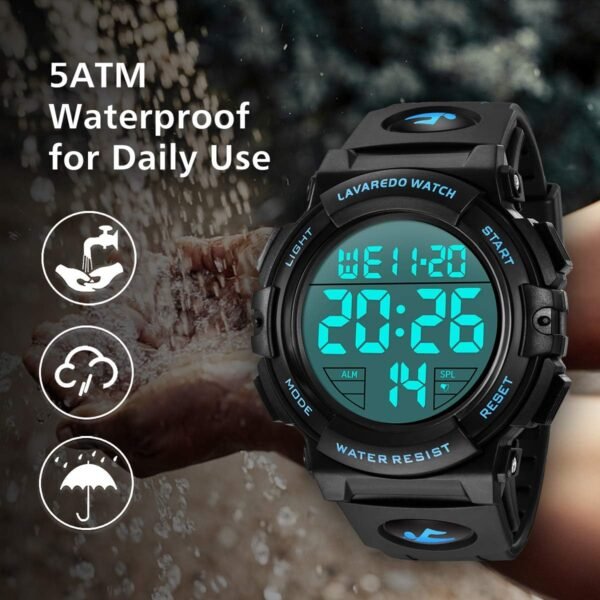 L LAVAREDO Mens Digital Watch Sports Military Watches Waterproof Outdoor Chronograph Wrist Watches for Men with LED Back Ligh/Alarm/Date - Image 6